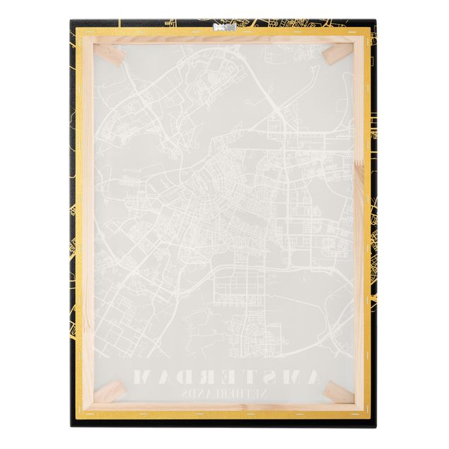 Złoty obraz na płótnie - City Map Amsterdam - Klasyczna Black