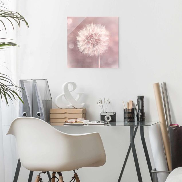 Obrazy do salonu nowoczesne dandelion bokeh różowy