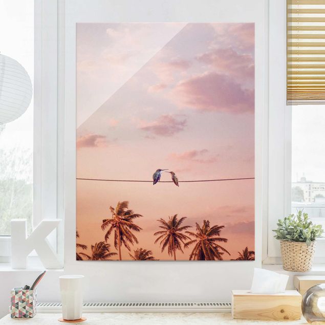 Obrazy nowoczesny Zachód słońca z kolibrami