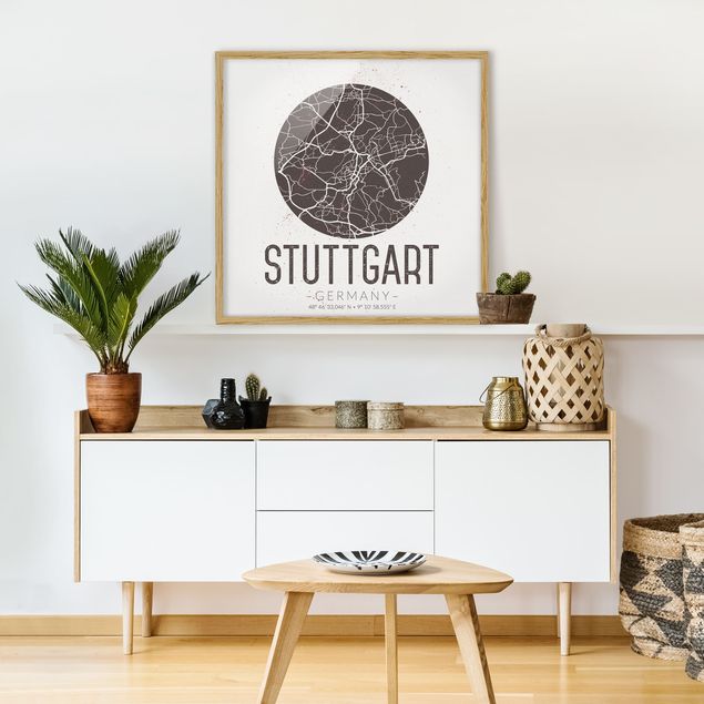 Obrazy w ramie do łazienki Mapa miasta Stuttgart - Retro