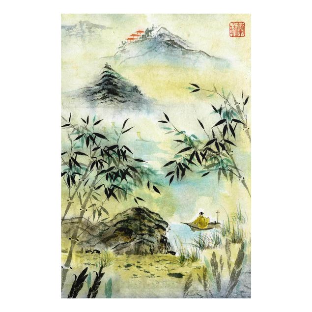 Obrazy na szkle krajobraz Japoński rysunek akwarelą Las bambusowy