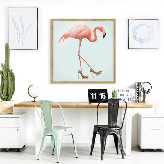 Obrazy w ramie artystyczne Flamingo na wysokich obcasach