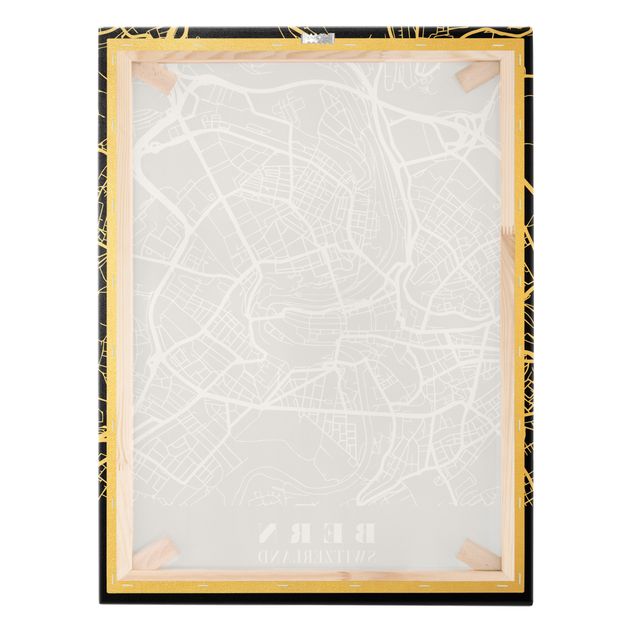 Złoty obraz na płótnie - Mapa miasta Berno - Klasyczna czerń