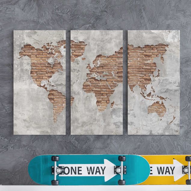 Obrazy do salonu Mapa świata Shabby Concrete Brick