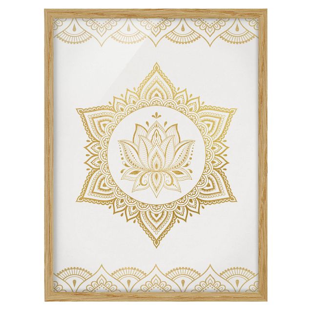 Obrazy w ramie do kuchni Mandala Lotus Ilustracja Ornament z białego złota