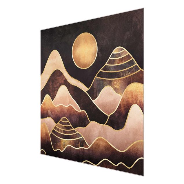 Obrazy na szkle abstrakcja Złote słońce abstrakcyjne góry
