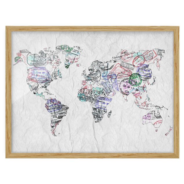 Obrazy w ramie do kuchni Mapa świata z pieczątką paszportową