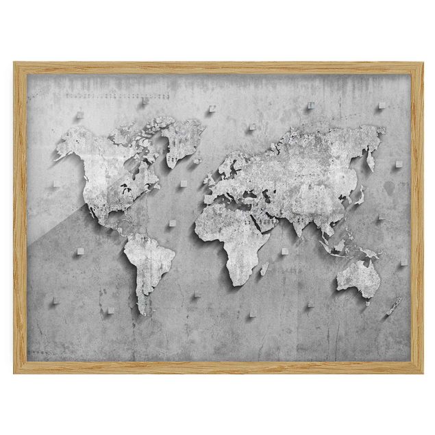 Obrazy w ramie do kuchni Mapa świata z betonu