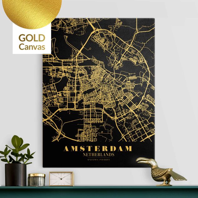 Obrazy do salonu City Map Amsterdam - Klasyczna Black