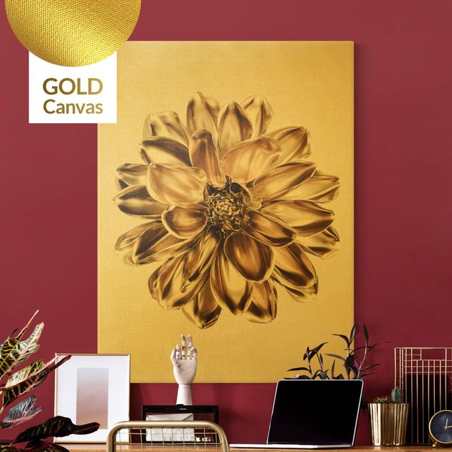 Nowoczesne obrazy Kwiat dalii Złoty metalik