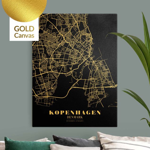 Obrazy nowoczesne Mapa miasta Kopenhaga - Klasyczna czerń