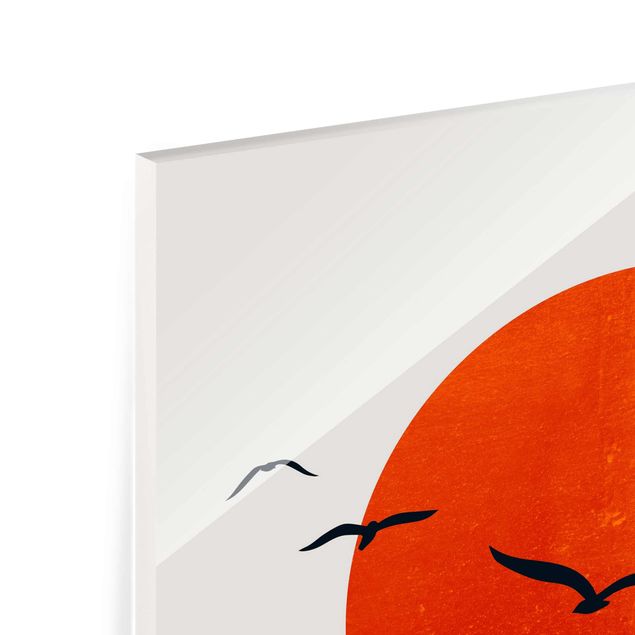 Obrazy nowoczesne Stado ptaków na tle czerwonego słońca I