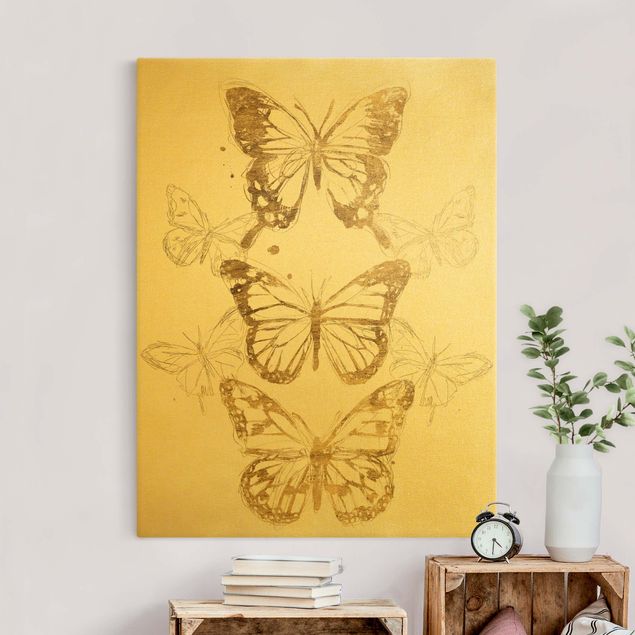 Obrazy ze zwierzętami Kompozycja motyla w złocie I