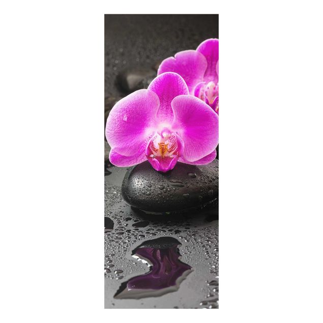 Obrazy na szkle duchowość Kwiaty różowej orchidei na kamieniach z kroplami