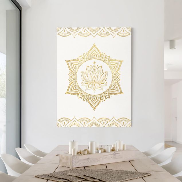 Nowoczesne obrazy do salonu Mandala Lotus Ilustracja Ornament z białego złota