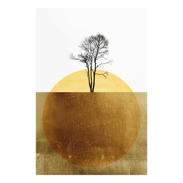 Obrazy do salonu nowoczesne Złote słońce z drzewem