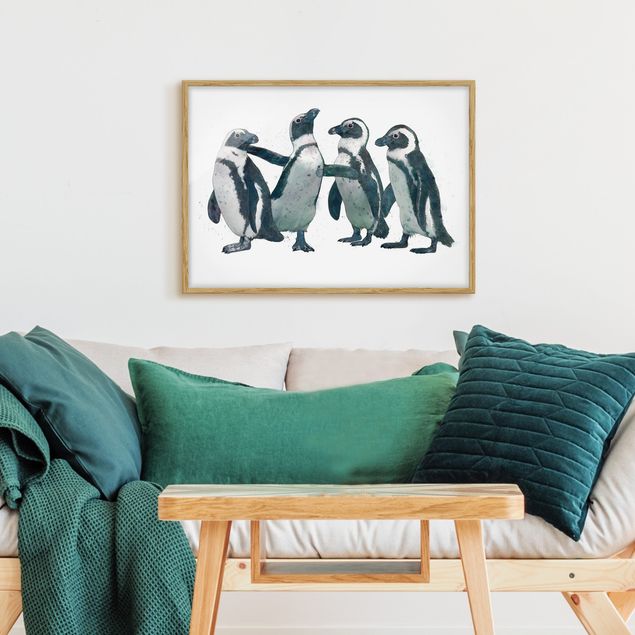 Obrazy w ramie do korytarzu Ilustracja pingwinów czarno-biały Akwarela