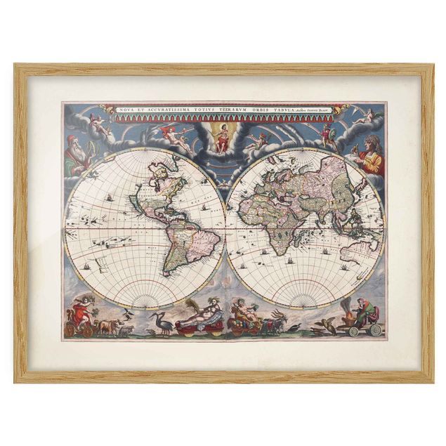 Obrazy w ramie do kuchni Historyczna mapa świata Nova et Accuratissima z 1664 r.