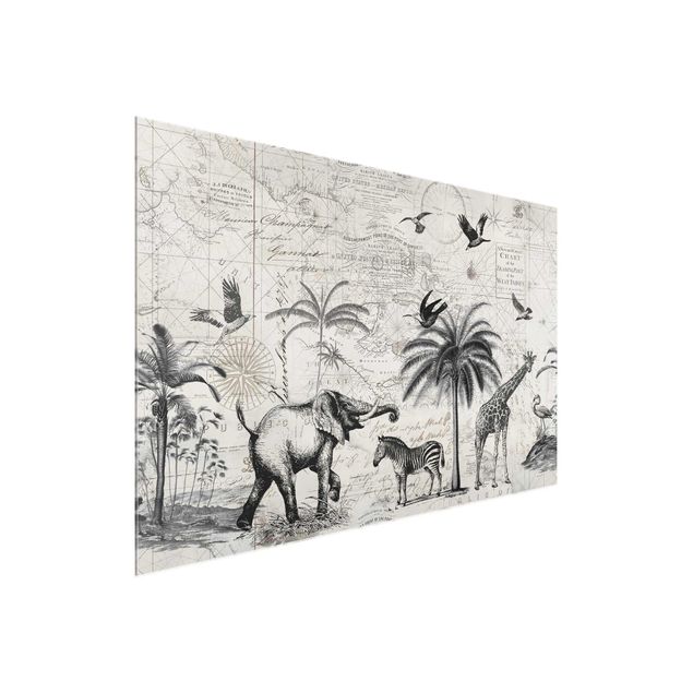 Obrazy żyrafa Kolaż w stylu vintage - egzotyczna mapa