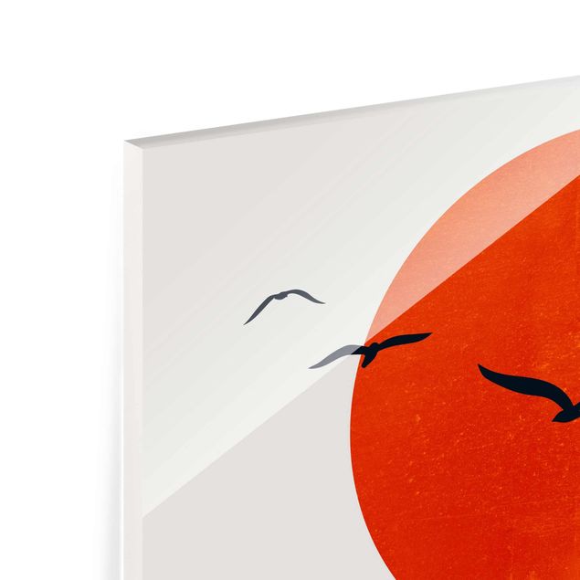 Obrazy nowoczesne Stado ptaków na tle czerwonego słońca I