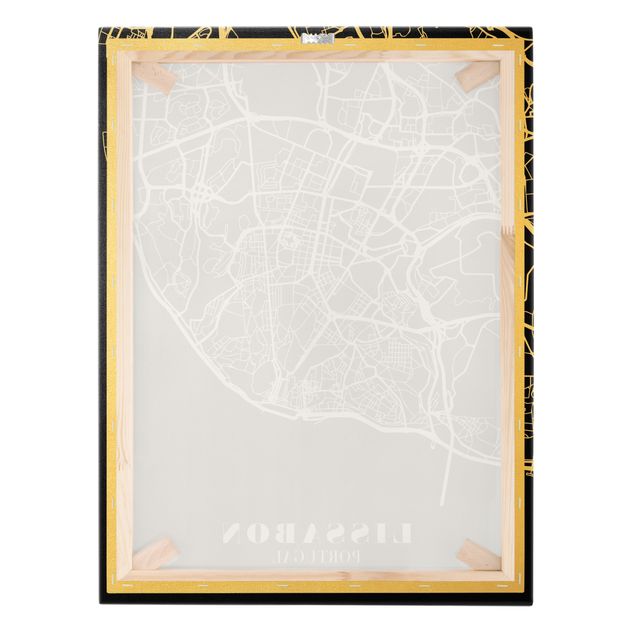 Złoty obraz na płótnie - Mapa miasta Lisbon - Klasyczna Black