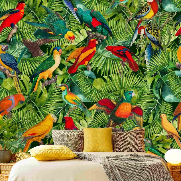 Andrea Haase obrazy  Colourful Collage - Parrots In The Jungle