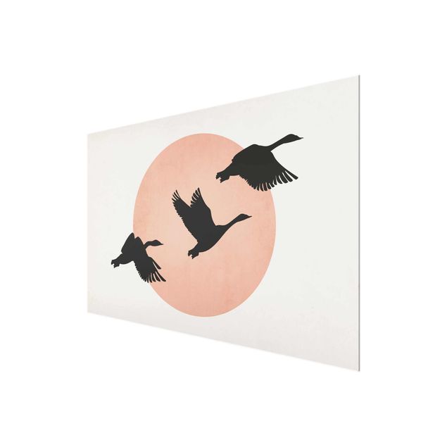 Nowoczesne obrazy do salonu Ptaki na tle różowego słońca III