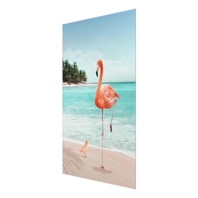 Obrazy na szkle plaża Plaża z flamingiem