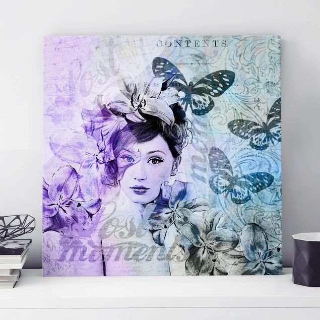 Dekoracja do kuchni Shabby Chic Kolaż - Portret z motylami