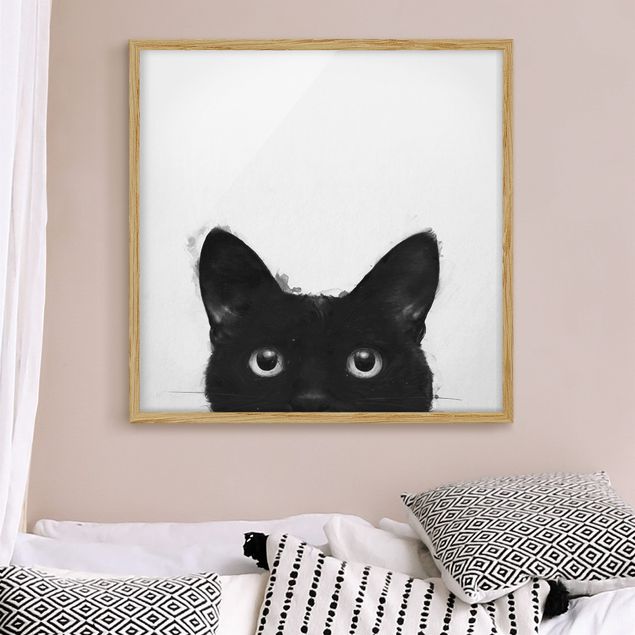 Obrazy w ramie do korytarzu Ilustracja czarnego kota na białym obrazie