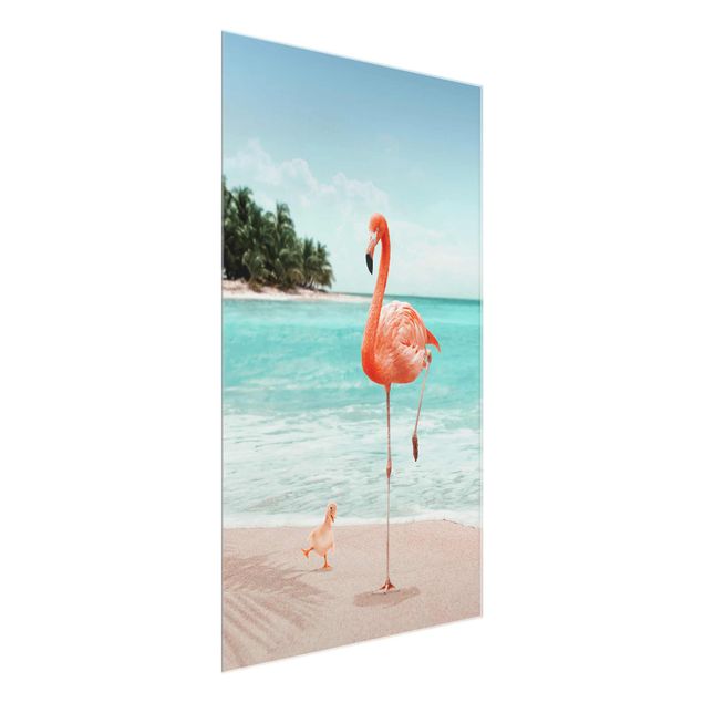 Obrazy na szkle artyści Plaża z flamingiem