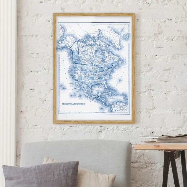 Dekoracja do kuchni Mapa w odcieniach niebieskiego - Ameryka Północna
