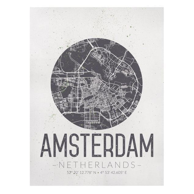 Czarno białe obrazki Mapa miasta Amsterdam - Retro