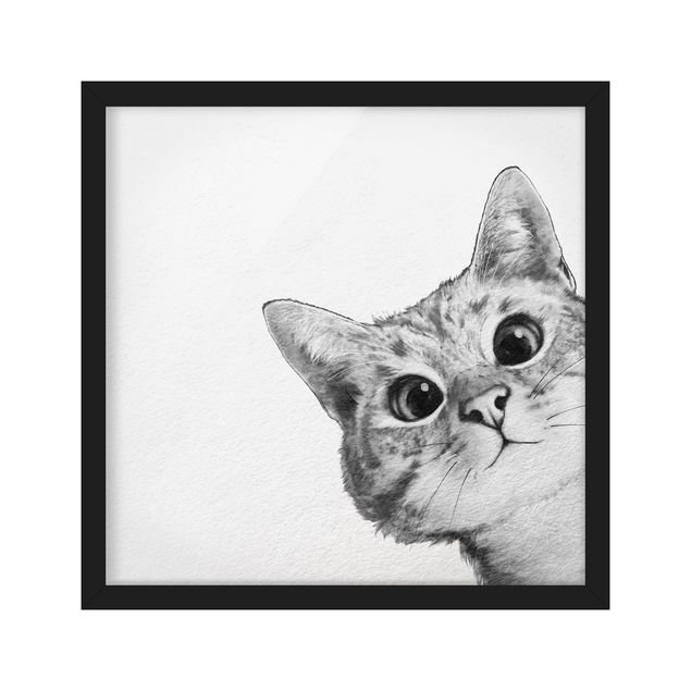 Obrazy w ramie do łazienki Ilustracja kota Rysunek czarno-biały
