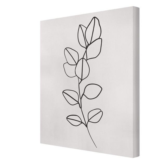 Obrazy z motywem kwiatowym Line Art Gałązka liści czarno-biały