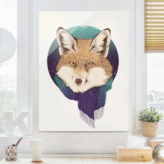 Obrazy artystów Ilustracja Fox Moon Purpurowy turkusowy