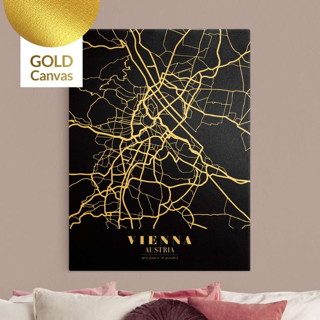 Nowoczesne obrazy Mapa miasta Vienna - Klasyczna Black