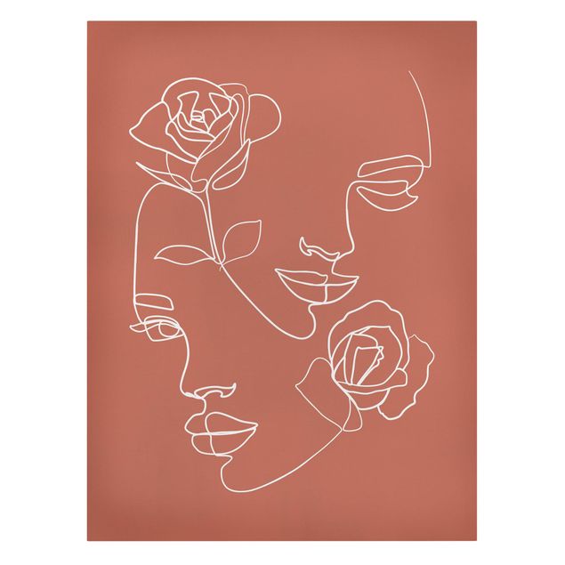 Obrazy nowoczesny Line Art Twarze kobiet Róże Miedź