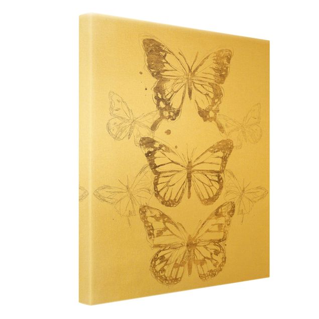 Złoty obraz na płótnie - Kompozycja motyla w złocie I