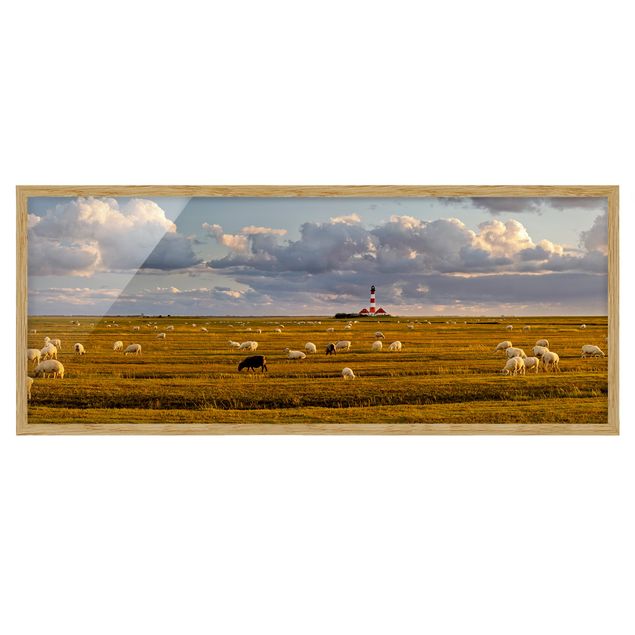 Obrazy w ramie do korytarzu Latarnia morska na Morzu Północnym ze stadem owiec