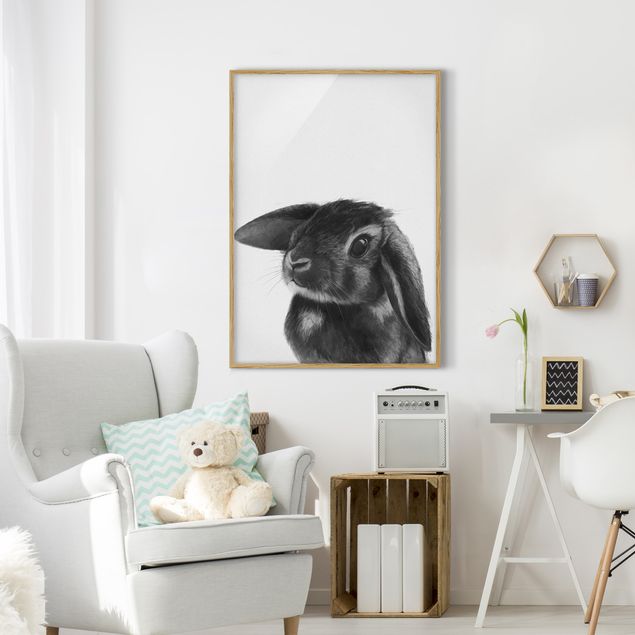 Obrazy w ramie do łazienki Ilustracja królik czarno-biały rysunek