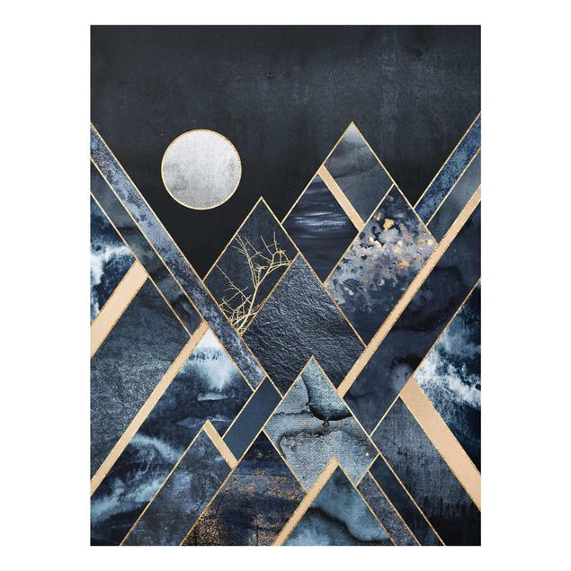 Obrazy na szkle abstrakcja Złoty księżyc abstrakcyjne czarne góry