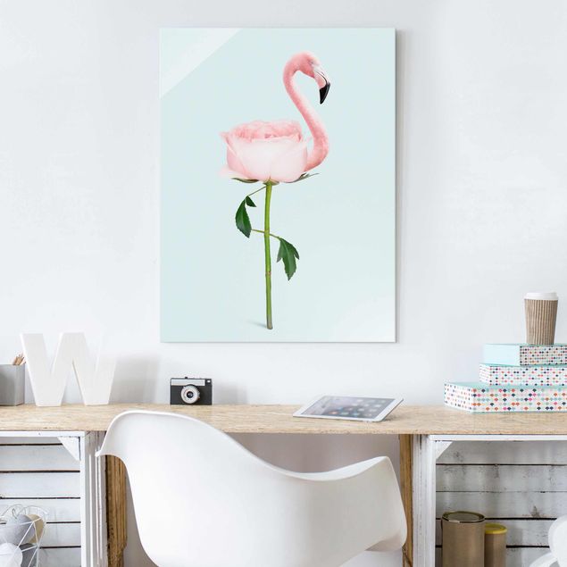 Obrazy na szkle róże Flamingo z różą