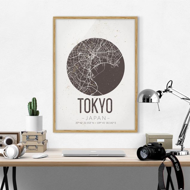 Obrazy w ramie do korytarzu Mapa miasta Tokio - Retro