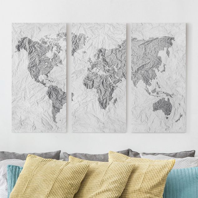 Dekoracja do kuchni Papierowa mapa świata biała szara