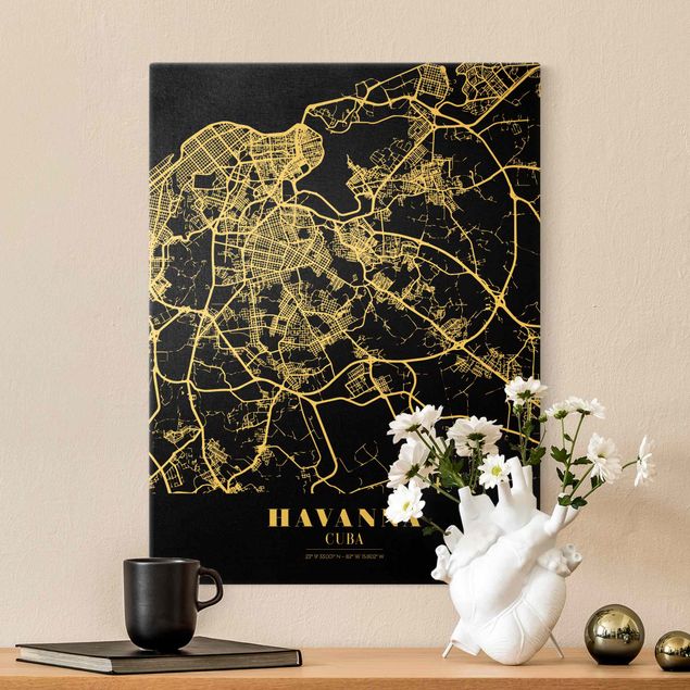 Dekoracja do kuchni Mapa miasta Havana - Klasyczna czerń