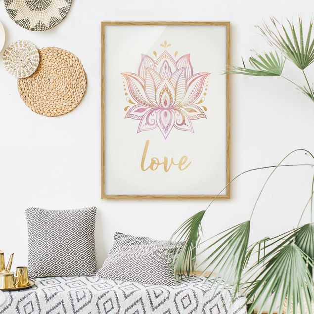 Obrazy w ramie do korytarzu Lotus Ilustracja Miłość złoty różowy