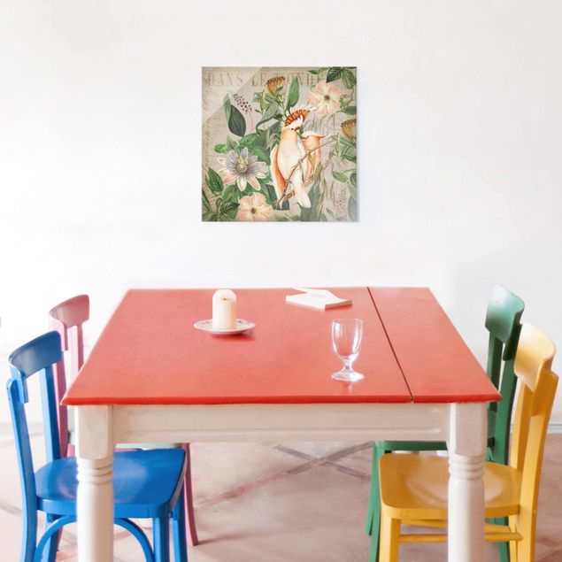 Obrazy do salonu Kolaże w stylu kolonialnym - Różowy kakadu