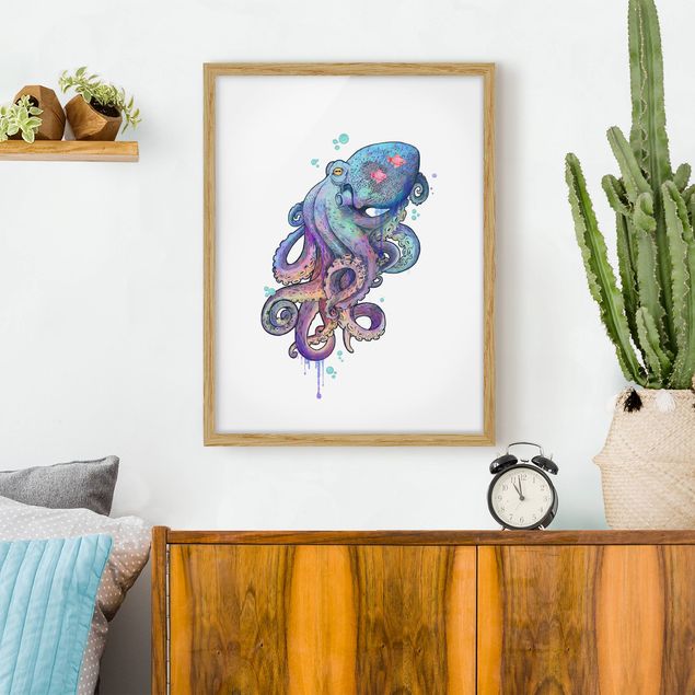 Ryby obrazy Ilustracja Ośmiornica purpurowy turkusowy obraz