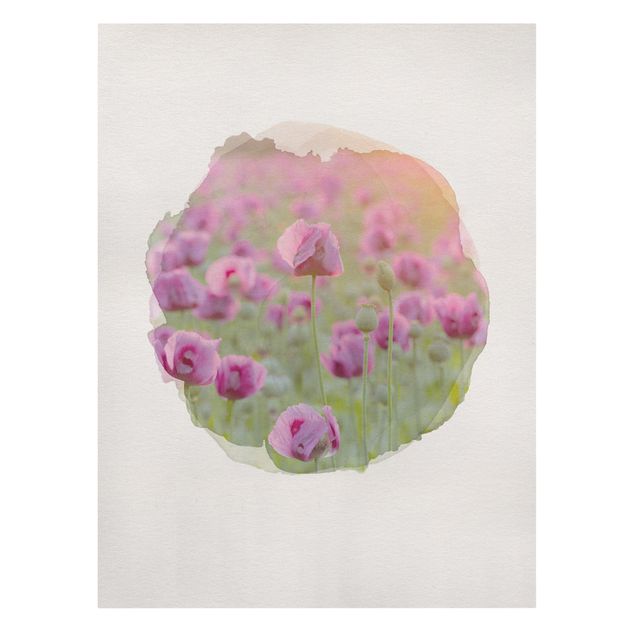 Obrazy nowoczesny Akwarele - Fioletowa łąka maków opiumowych na wiosnę
